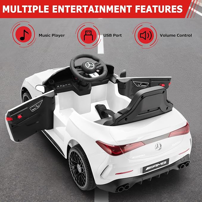 Licensed Mercedes-Benz Kids Electric Car by TOBBI, Toddlers Ride On Toy, Battey-Powered Vehicle with Parental Remote Control/Soft Start/3 Speeds/Horn & LED for Children Ages 3-6 Years-White