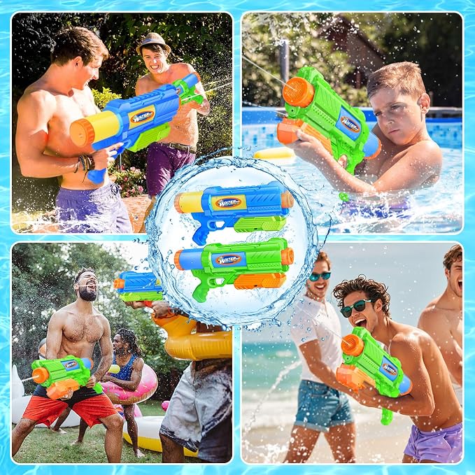 Super Water Gun for Kids Adults: 2 Pack - 1200CC Water Toy Gun Squirt Blaster Soaker Long Range High Capacity Swimming Pool Beach Outdoor Summer Fun Party Games, Gifts for Boys and Girls Blue Green