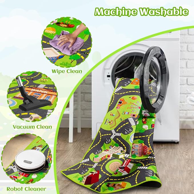 Kids Car Rug Play Mat, Non Slip City Road Carpet for Kids Toy Cars, Car Track Rug Play Mats for Floor, Educational Vehicle Rugs for Playroom Bedroom Kids Room, Machine Washable (78.7"X47.3", A)