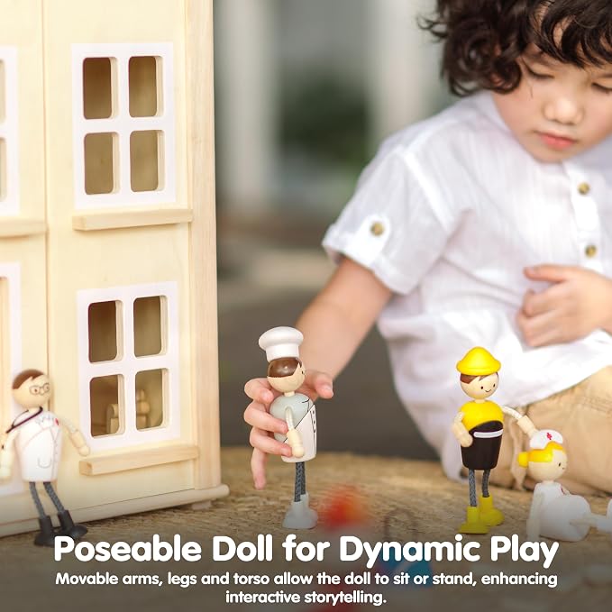 PlanToys® Wooden Chef Doll | Poseable 1:12 Scale Character Figure for Dollhouse Play, Cooking Scenarios & Social Interaction | Eco Friendly Montessori Pretend Play Figure