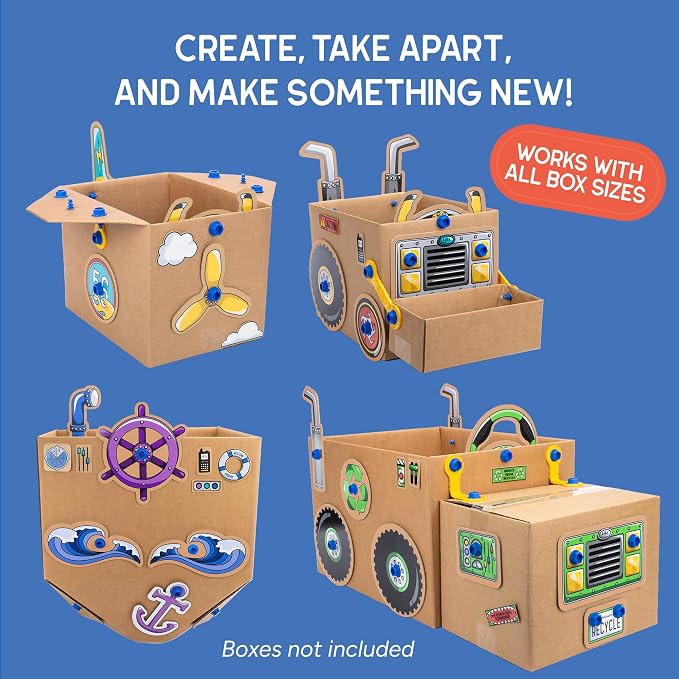Educational Insights Boxineers Cardboard Vehicles - Creative Craft Supplies for Kids Projects, Cardboard Tools for Kids, DIY Fine Motor Activities, Kids Crafts and STEM Construction Kits