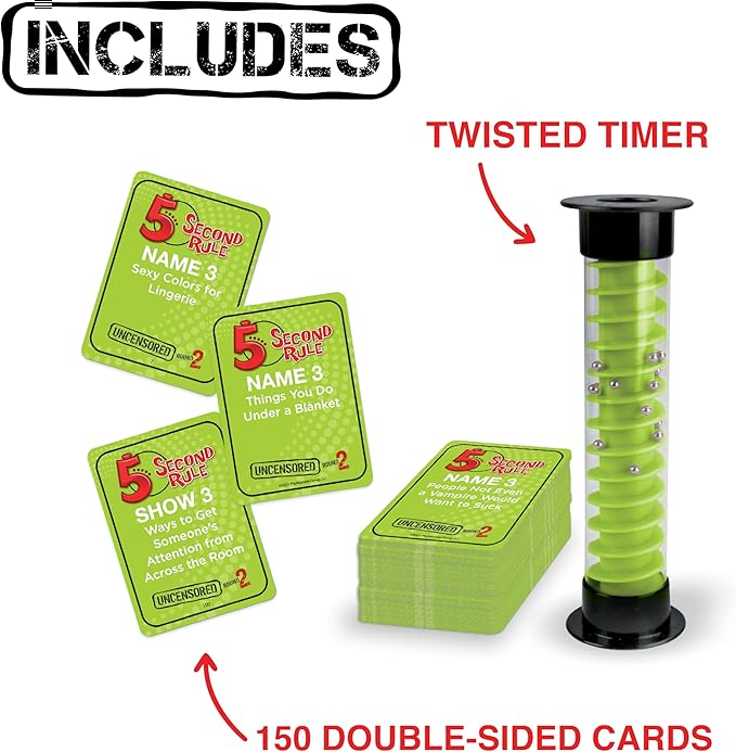 5 Second Rule Uncensored Card Games for Adults - Adult Card Games for Game Night, Travel, Funny Adult Card Game & Icebreaker, Game Nights, Think Fast and Shout Out Answers, Ages 17+