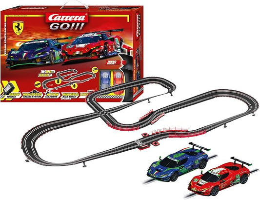 Carrera GO 62575 Ferrari Power Racing Electric Powered Slot Car Racing Kids Toy Race Track Set Includes 2 Hand Controllers and 2 Cars in 1:43 Scale