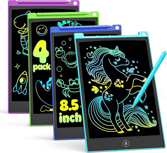 TECJOE 4 Pack LCD Writing Tablet, 8.5 Inch Colorful Drawing Board, Kids Travel Games Activity Learning Toys, Birthday Gifts for 3-8 Year Old Boys Girls Toddlers Preschooler