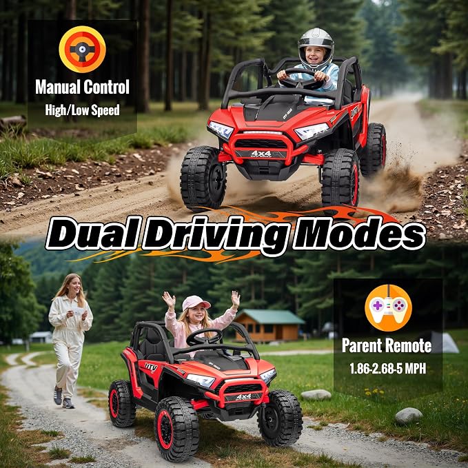 24V Ride on Car, 2 Seater XL 4X4 Off-Road UTV w/RMP2000W Powerful Motors, Remote Control, Bluetooth Music, LED Lights, 24 Volt Ride on Toys for Big Kids, Red