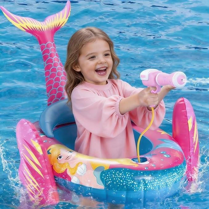 Kids Pool Floats with Water Gun, Toddler Inflatable Pool Toys for Kids Age 3-8 Years Old, Summer Outdoor Water, Beach, Swimming Pool Toys Gift for Girls