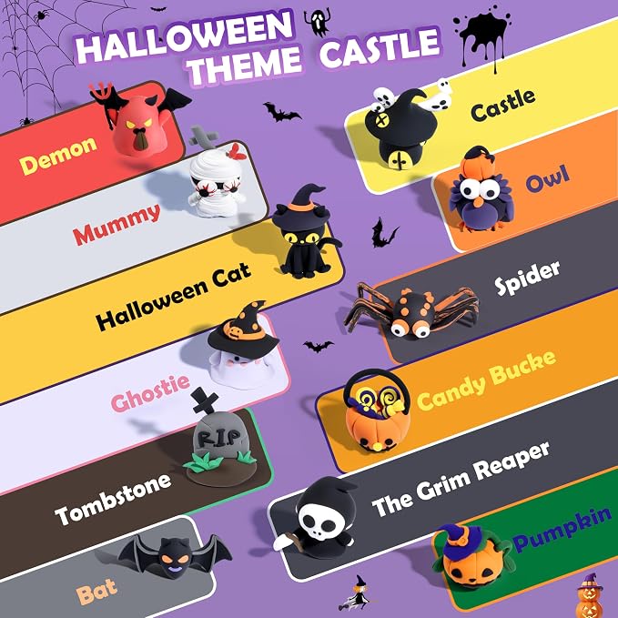 Air Dry Clay Kit - Halloween Theme, Modeling Clay for Kids, DIY Magic Clay with Sculpting Tools and Tutorials,12 Boxes Molding Clay, Ultra Light, Soft & Non-Sticky, Arts and Crafts Gift for Kids