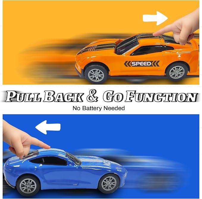 KIDAMI 8 Pack Pull Back Die Cast Metal Toy Cars, 1:64 Scale Sports Race Cars with Detachable Storage Case, Portable Vehicles Carrying Case Set with Handle for Kids Adults Gift