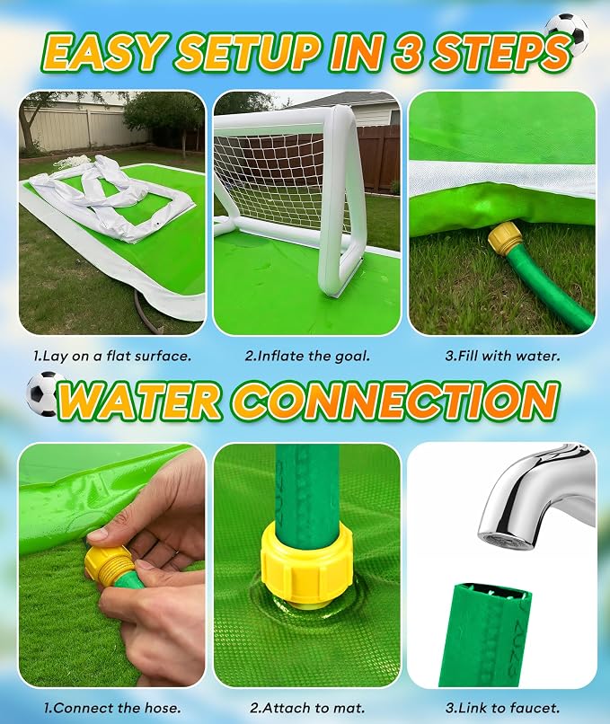 EPN Splash Pad for Kids, 138" x 118" Extra Large Sprinkler Mat with Soccer Goal & Ball, Non-Slip Thick PVC Water Play Mat, Outdoor Backyard Water Toys for Kids Ages 4-8 8-12, Lawn & Summer Fun