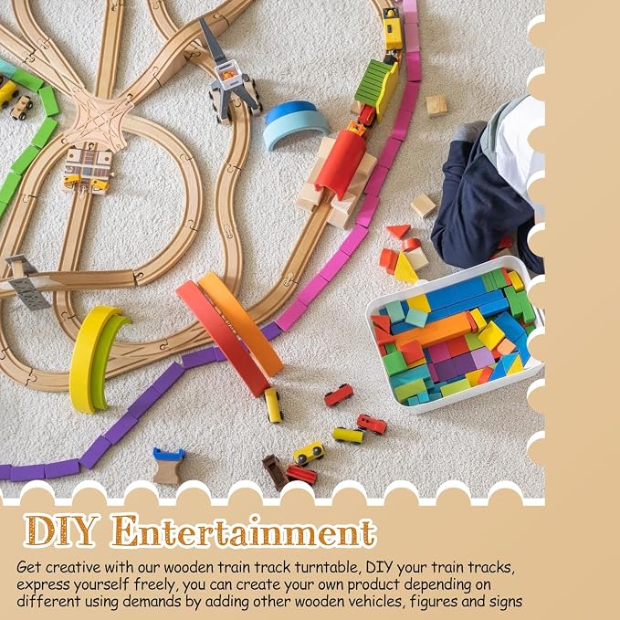 CroBlissful Wooden Train Track Accessories, Forked Wooden Train Tracks Expansion Multi Way Switch Track for Most Major Brand Railway Set