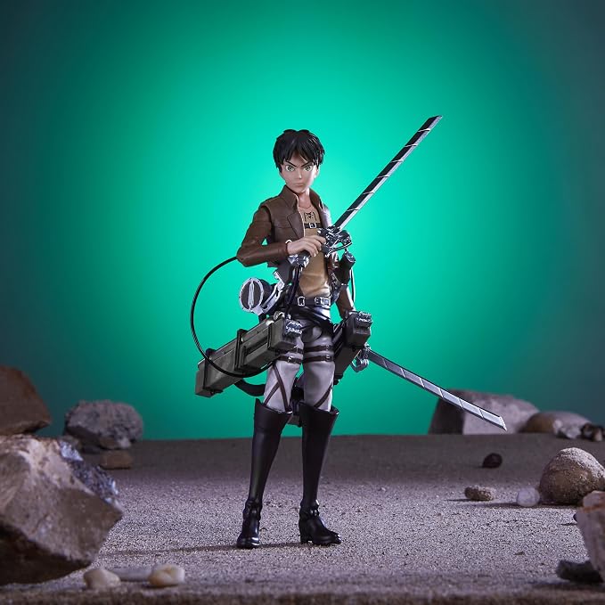 Total Anime Eren Jaeger - 6.5-Inch Scale Figure with Swappable Faceplates, Alternate Hands, and Weapon