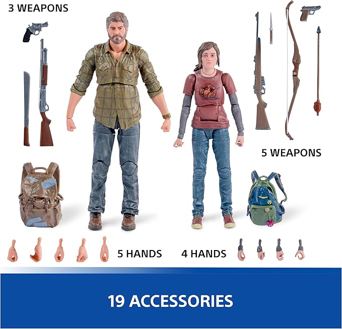 PlayStation The Last of US, 2-Pack 6” Joel & Ellie Action Figures with 19 Accessories, The Shapes Collection, for PS5 Fans & Collectors Ages 17+