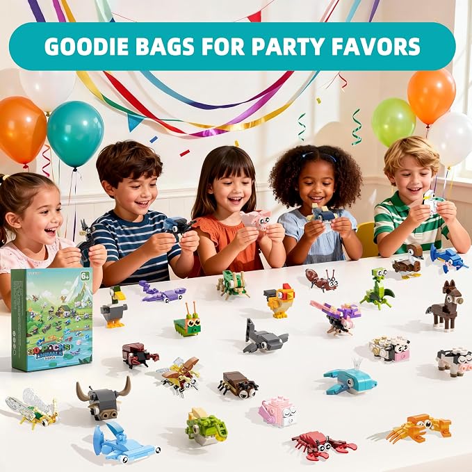 30 Packs Party Favors for Kids - 919 PCS Animal Building Blocks Toy Mini Sets Party Favors, Goodie Bags Stuffers Classroom Prizes Return Gifts Easter Bulk Gifts Boys Girls Student Ages 6+