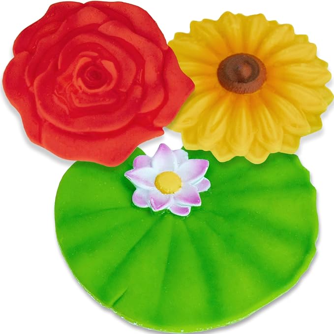 SplashEZ Mold Free Bath Toys for Kids & Toddlers | No Hole Baby Bath Toys | No Mold Floating Flowers for Bathtub Water Pool Shower Infants Babies Ages 0 1 3 6 12 18 Months | 3 pcs Lily Sunflower Rose