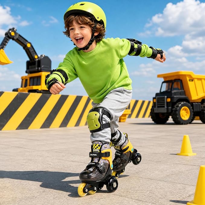 SULIFEEL Adjustable Roller Skates for Girls Boys Kids,Fun Illuminating Light Up Flash Wheels Three-Point Type Balance Suitable for Beginners Indoor Roller Skating