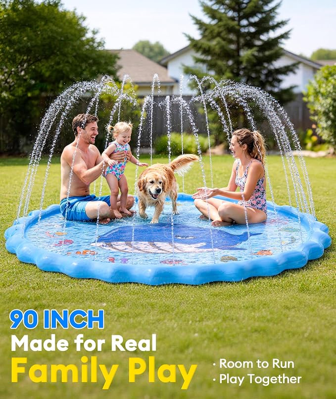 Splash Pad for Kids, 90" Outdoor Sprinkler Play Mat, Inflatable Wading Pool with Thicker Material, Summer Backyard Water Toys for Kids Pets