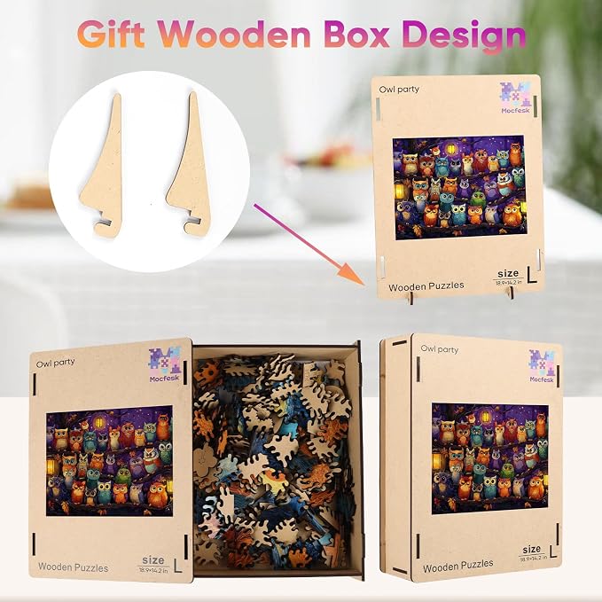 Mocfesk Wooden Puzzles for Adults, Owl Family Puzzles 500 Pieces, Unique Shaped Jigsaw Puzzles for Adults and Kids, Fun Challenge Family Game Home Decor 18.9'' x 14.2''