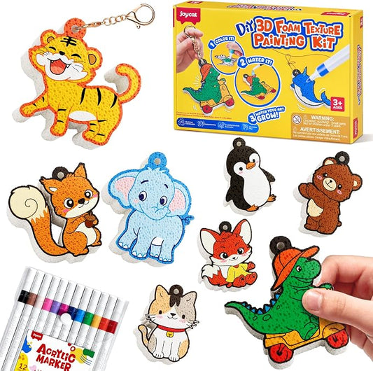 JoyCat 3D Art Kit- DIY Foam Texture Painting Kit, Animals Magic Puffy Paint Kit, 20 Pcs Mess-Free Paint Craft for Kids, DIY Color Activity, Creative Gift for Girls & Boys Ages 4, 5, 6, 7, 8, 9, 10