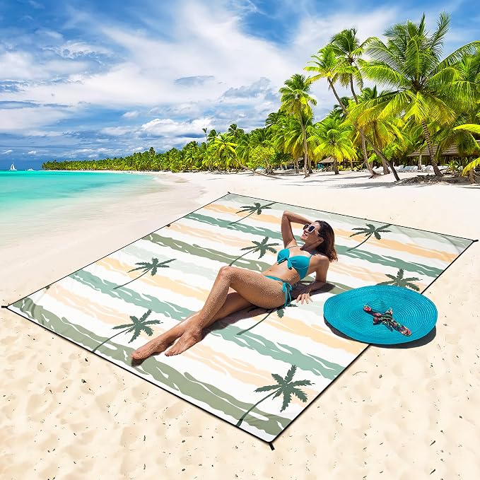 HIHOHO Beach Blanket Waterproof Sandproof Extra Large Beach Mat 79" X 83"/120"x108"for 1-8 Adults Quick Drying Durable Outdoor Picnic Mat for Beach Travel Camping Hiking