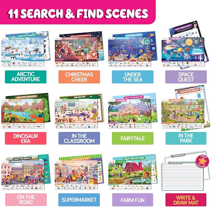 Search and Find for Kids & Toddlers - Preschool Learning Activity Book, Art and Craft Supplies, Seek Find Games, Birthday Gifts for Girls & Boys, Educational Toys for Ages 3, 4, 5, 6 Year Old