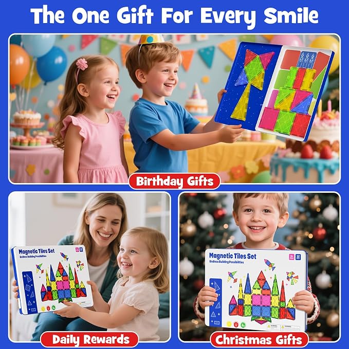 Jumbo Magnetic Tiles with Secure Metal Case, 32 Pcs Large Magnetic Building Blocks for Kids 3-8, STEM Toys for Toddlers, Preschool Learning Montessori Toys, Age 3+ Boy Girl Gift