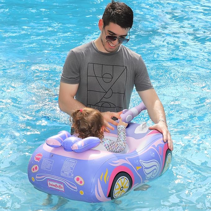 Swimbobo Toddler Pool Float with Seat Boat Inflatable Ride-on Airplane Pirates Sharks Car for Kids Outdoor Toys