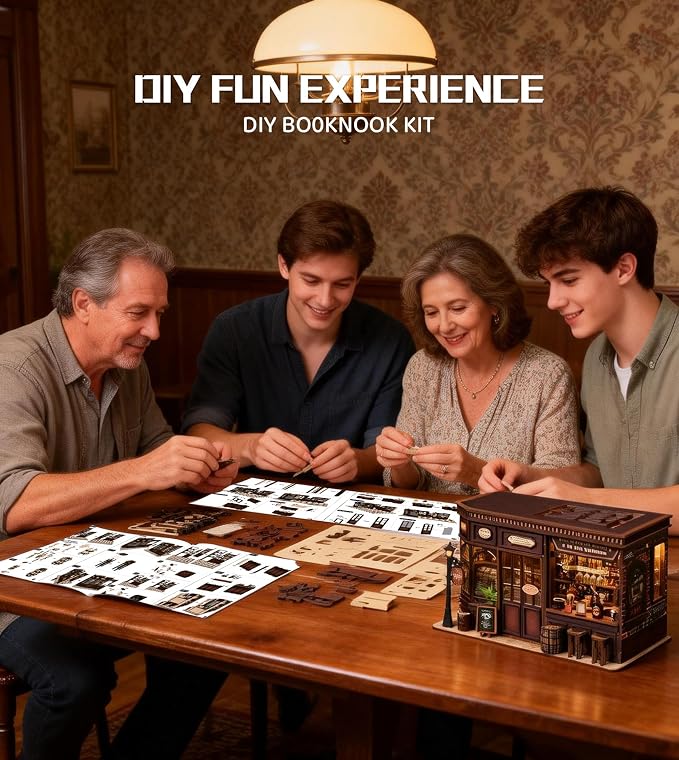 Spilay DIY Miniature House Kit for Adults, Miniature Dollhouse Kit | With Warm Light & Furniture, Wooden Craft Building Set for Bookshelf Decor, Home Display & Creative Gifts for DIY Lovers