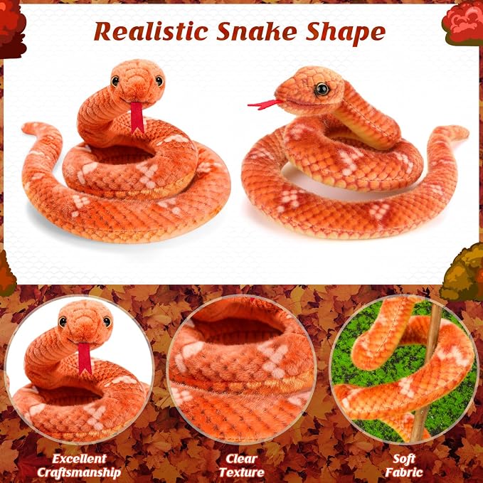 Snake Plush, Stuffed Snake Animal, 27 in Small Toy Snakes for Kids, Giant Stuffed Animals Snake, Lifelike Plush Snake for Birthday Present Party Prank Prop (Brown)