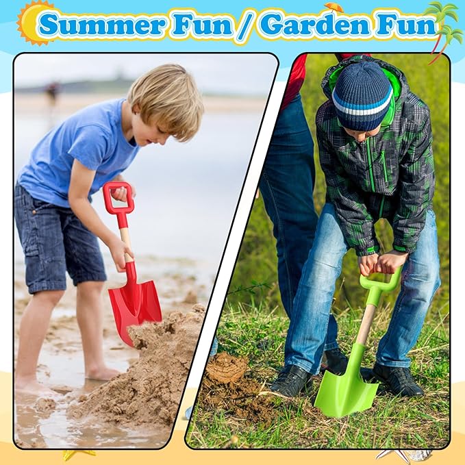 Umnodobn Beach Sand Toys 16 Inch Shovels for Kids Adults, Spade Scoop Gardening Tools, Sandbox Kit Wood ABS Spade for Travel Garden Outdoor Snow Backyard Summer Vacation Toys for Boys Girls 3 PCS