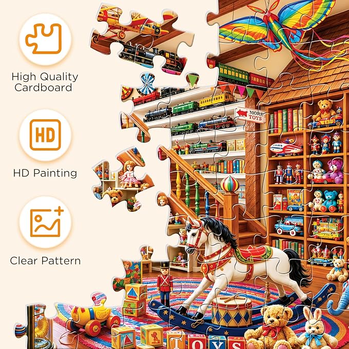 300 Pieces Jigsaw Puzzle for Adults, Childhood Toy Store Jigsaw Puzzle, Vintage Toy Shop Artwork, Colorful Family Puzzle, Brain Teaser Game, Premium Cardboard Puzzle, Home Decor