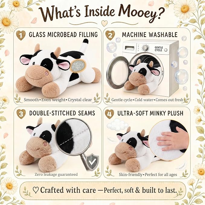 gnomantic Cow Weighted Stuffed Animals - 22 Inch 4.5 Pounds Weighted Plushies Cow Stuffed Animals - Big Plush Pillow - Cute Plush Toys Gifts for Kids & Adults (22" 4.5 lbs Black)