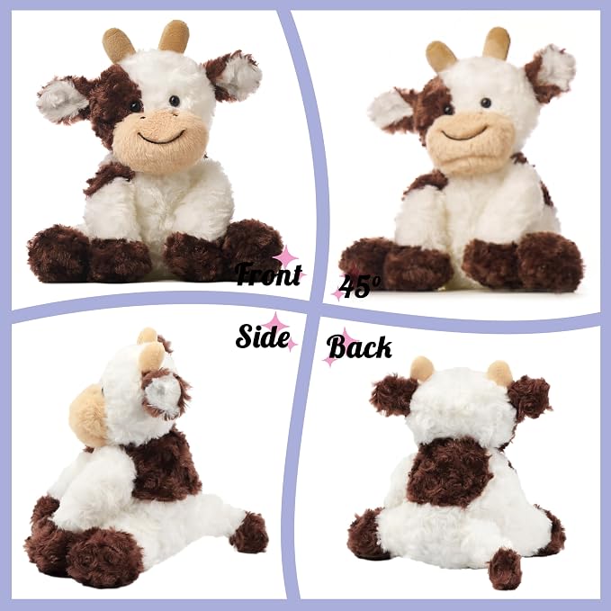 Hopearl Adorable Plush Cow Toy Floppy Dairy Cattle Soft Stuffed Animal Cute Birthday Holiday Gift for Boys Girls Kids Toddlers, Brown, 9''