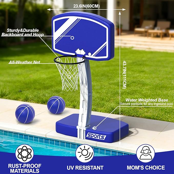 Pool Volleyball Net&Pool Basketball Hoop 2 in 1,Pool Toys Basketball Game with Weighted Base&Stand,2 Water Volleyball&2 Basketball and Pump,Summer Outdoor Family Party Pool Games for Kids Adults