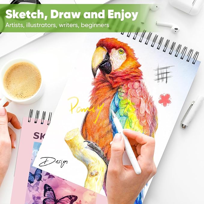 Soucolor Sketch Book 9" x 12" for Kids, Cute Sketchbook 100 Sheets Spiral Notebook Drawing Pad for Girls, Pastel Girls' School Art Supplies for Beginner Artists, Arts and Crafts Gifts Set for Kids