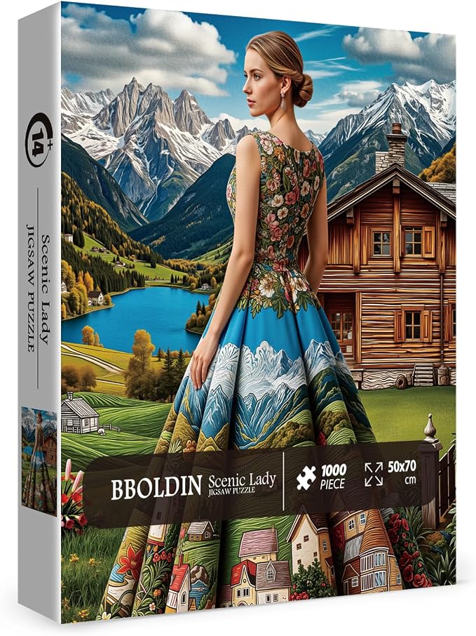 Beautiful Women Puzzles for Adults 1000 Pieces Nature, Pretty Country Landscape Lake Art Jigsaw Puzzles, Cozy Mountain Scenic Hard Difficult Challenging Puzzle