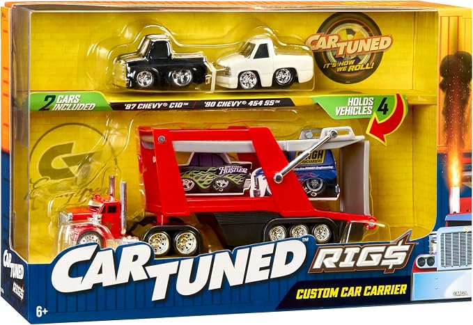 CarTuned Rig$ Car Carrier with 2 GM Cars, 87 Chevy C10 & 90 Chevy 454 SS