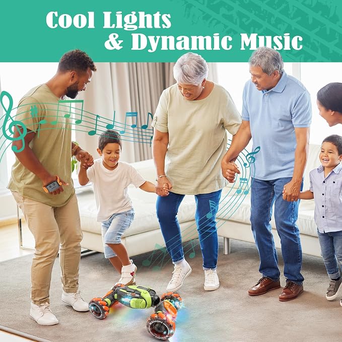 FUNiOi Gesture Sensing RC Stunt Car - Remote & Hand-Controlled Drift Toy for Kids Ages 5-7 6-8 9 10 11 12 Year Old, 4WD, Double-Sided Driving with Lights & Music