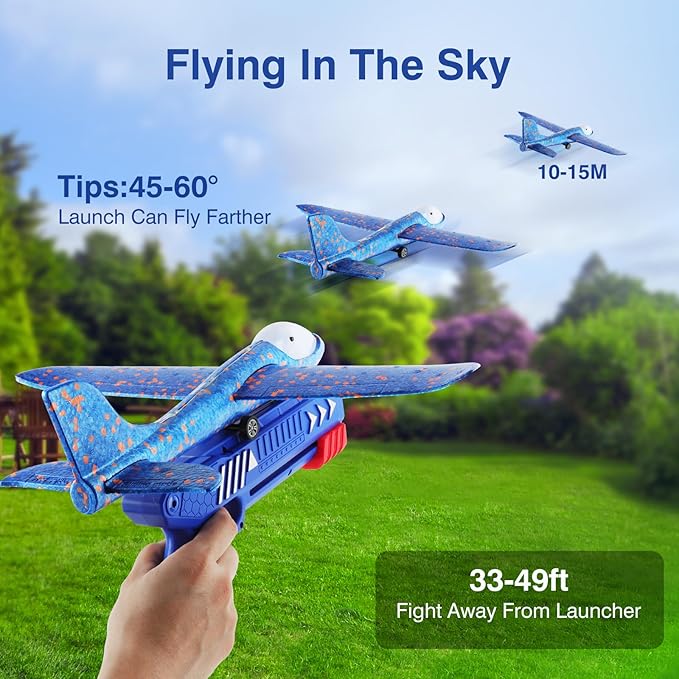 Wesfuner 4 Pack Airplane Launcher Toys, 2 Flight Modes LED Foam Glider Catapult Plane Toy for Boys, Outdoor Flying Toys Birthday Gifts for Boys Girls 4 5 6 7 8 9 10 11 12 Year Old
