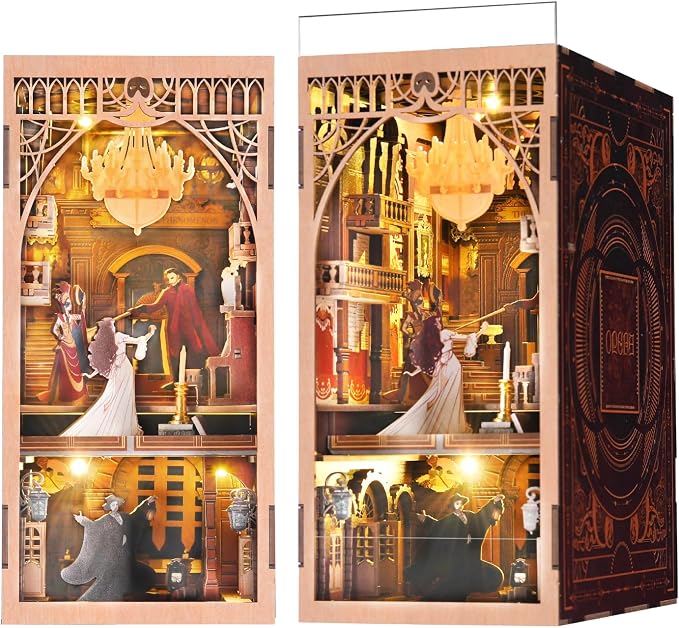 MiniCity DIY Book Nook Kit for Adults, 3D Wooden Puzzle Bookend Bookshelf Insert Decor with LED Light and Dust Cover (Phantom of The Opera)