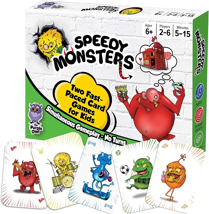 Speedy Monsters - Card Games for Kids Ages 4-8, Fast-Paced and Easy to Learn. Fun, Colorful Monster Match Game. No Reading Required. No Turns, Everyone Plays at Once. for 2-6 Players