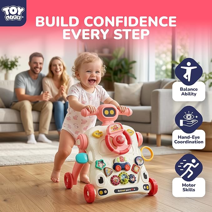 TOY Life Baby Push Walker, Activity Center Baby Girl Walker Toy with Steering Wheels, Sit to Stand Learning Walker Baby Toys 6-12 Months, Walking Toys for 1 Year Old Girl Boy Toddler