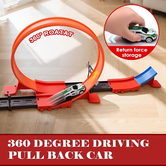 Slot Car Race Track Sets with 8 x 360° Loops & 6 High-Speed Cars,Car Race Track Sets for Kids 3-5 4-8 8-12, Racing Game Car Toys Gifts for Boys Girls Birthday,Christmas