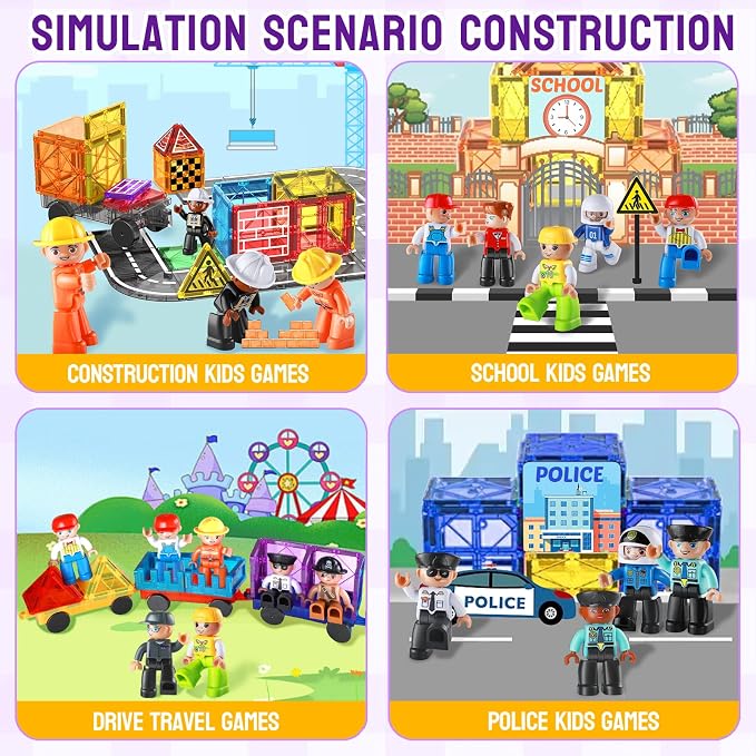 Large Magnetic People Figures for Kids-15pcs,3”Community Helpers Toys People Set Perfect for Magnetic Tiles Building Blocks for Toddlers Boys Girls Ages 3 4 5 6 7+,Creative Magnet Toys Expansion Pack