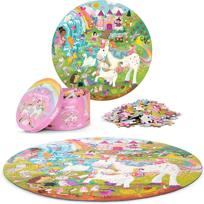 boppi Round 150 Piece Jigsaw for Kids Aged 5-8 | Educational Unicorn Puzzle with Magical Creatures & Fantasy Scenes | Eco-Friendly Recycled Cardboard