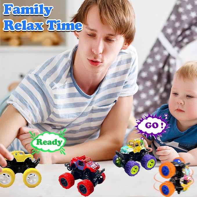24 Pack Mini Monster Trucks Toys for Boys Girls Aged 3 and Above, Pull Back Truck Push and Go Friction Powered Car Toys Monster Truck Party Favors Birthday Decorations Classroom Prizes for Kids