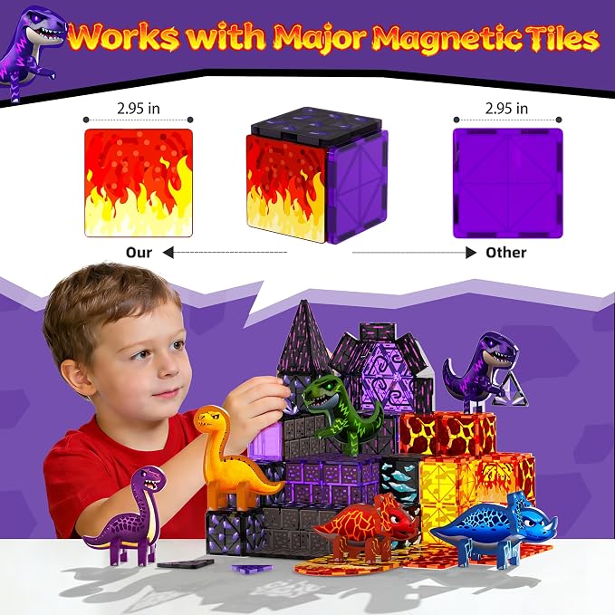 GobiDex 80PCS Dinosaur Toys Magnetic Tiles with 6 Dinosaurs - Jurassic Scenes Dinosaur World Adventure Set, Magnetic Blocks for Kids Ages 3-5 4-8, STEM Building Toys for 3+ Year Old Boy Birthday Gifts