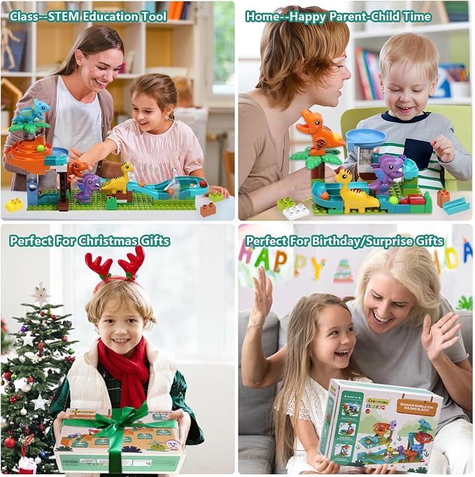 Dinosaur Marble Run Building for Kids: 3 4 5 6 7 8 Years Old Dinosaur Building Blocks Set Compatible with Major Brands - STEM Toy for Preschool Home for Boys Girls