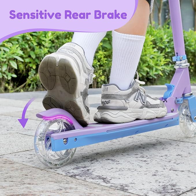 TONBUX Scooters for Kids 5-12, 2 Wheel Scooters with Cool Light Up Stem, Wheels, and Deck, 3 Level Adjustable Height Kick Scooter, Foldable and Lightweight Scooter for Kids 8-12