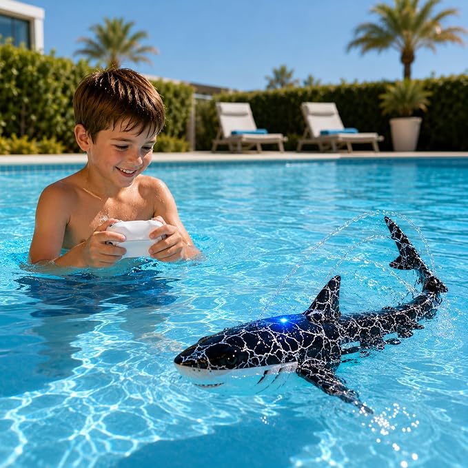 Remote Control Shark Toy for Kids Ages 8-12, 2.4Ghz RC Shark Water Toys with LED Lights for Pool Lake Pond, Swimming Shark Pool Toys for Boys Girls, Toy Shark Gifts for Kids 6 7 8 9 10 Year olds