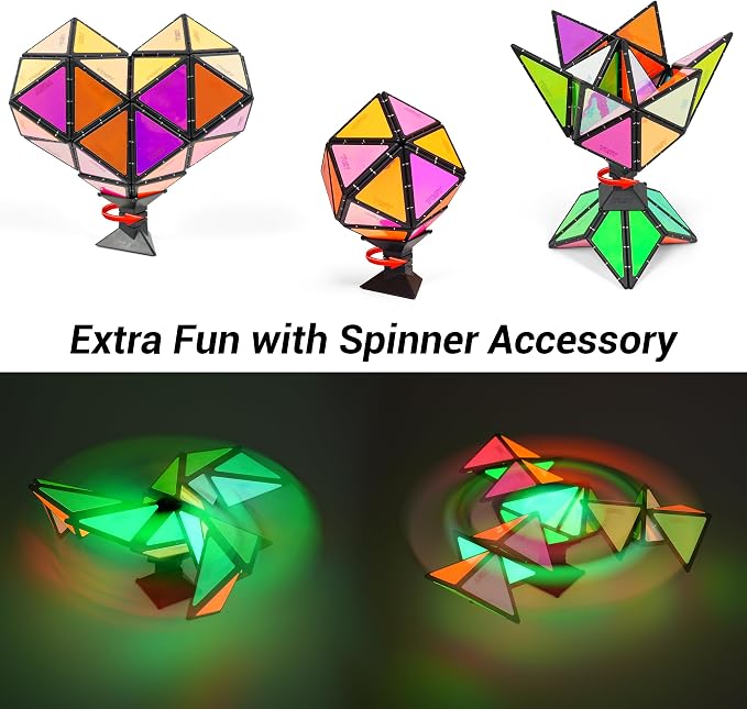 TOSY Magnet Pyramid Glow - 1 Cube Transforms into 1 Billion Shapes (Bunny, Egg, Flowers, Hearts), Easter Basket Stuffers Gift, 12 pcs, 243 Magnets, Glowing, Holographic Design, Puzzle/STEM Toy
